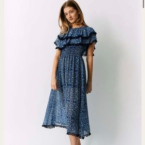 MISA Los Angeles Maribel Pom Pom trim midi dress